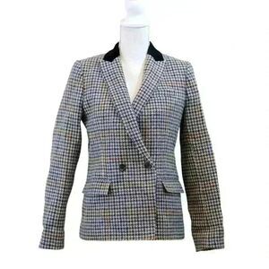 J.Crew Blue Wool Houndstooth Plaid Dover Blazer Double Breasted Size 4